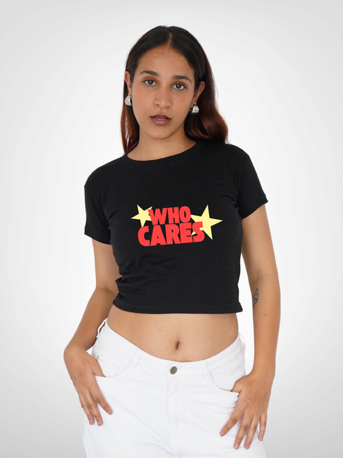 WHO CARES CROPPED TEE