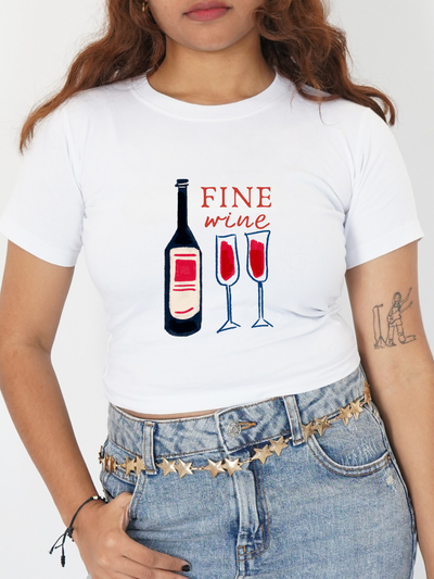 FINE WINE CROPPED TEE
